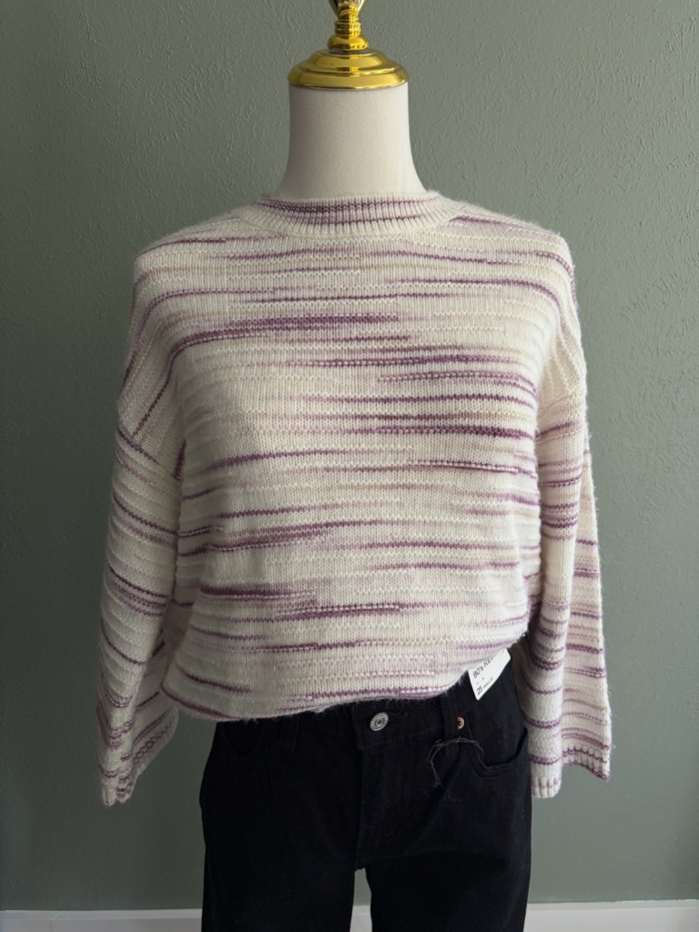 LOFT Cream Sweater with Lavender Stripes